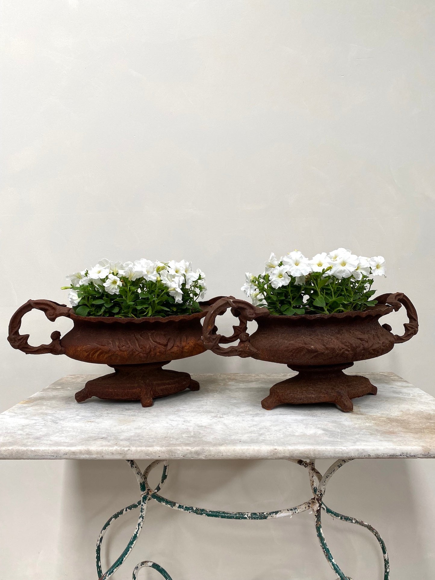 Vintage French Medium Cast Iron Jardinere with Handles - Rusty Flower Garland