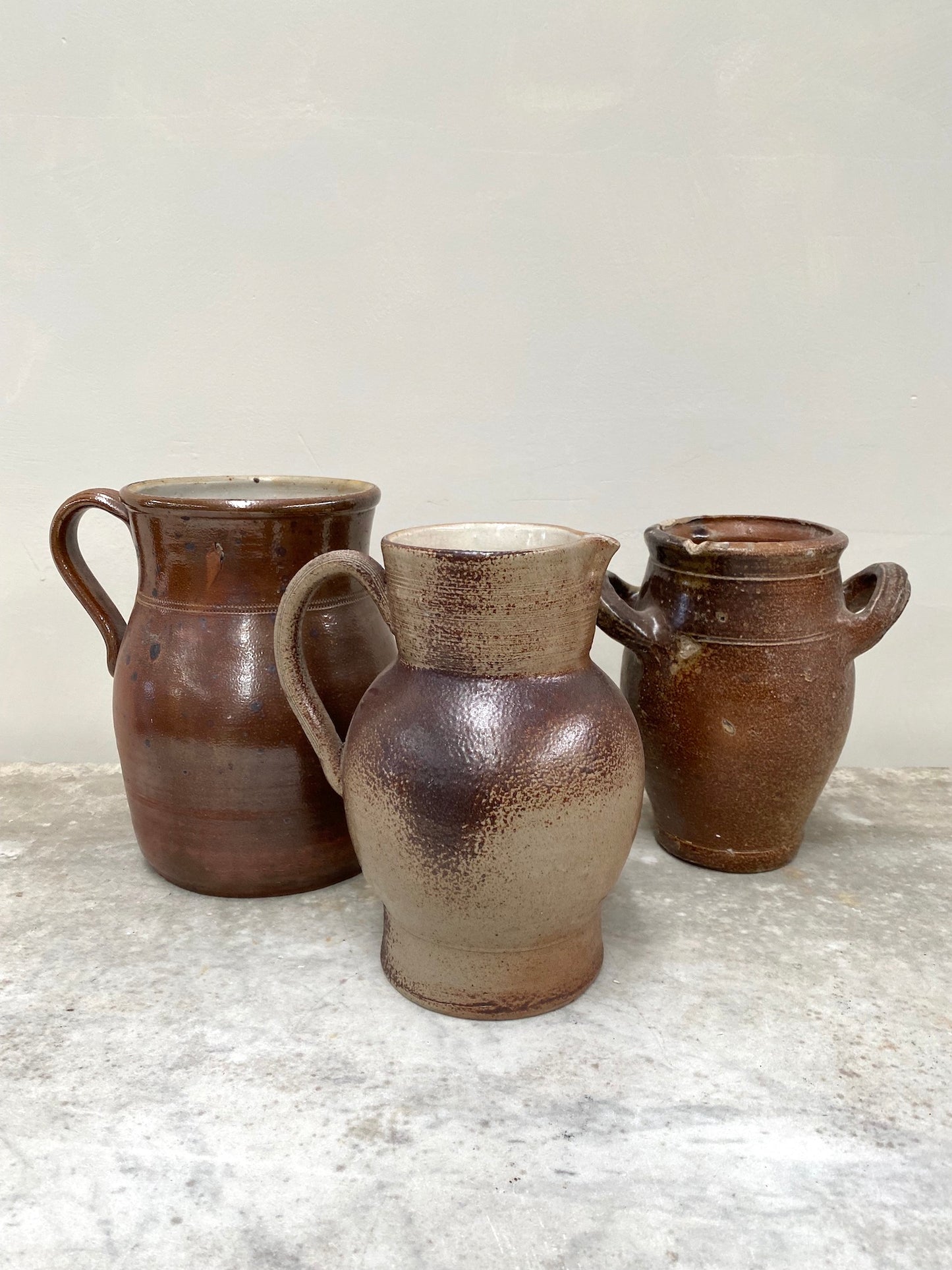 Antique French Glazed Pottery Jugs & Jar