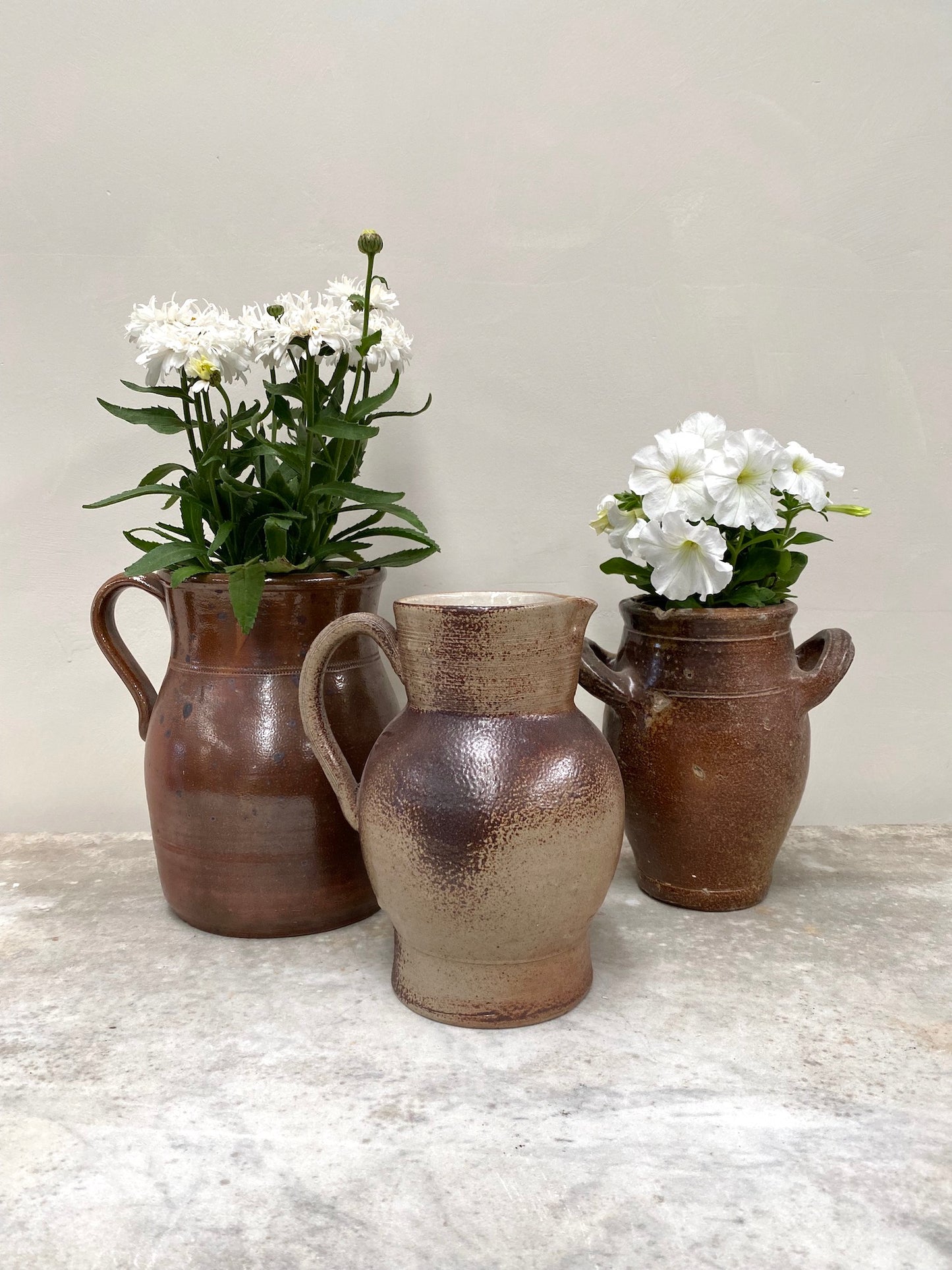 Antique French Glazed Pottery Jugs & Jar