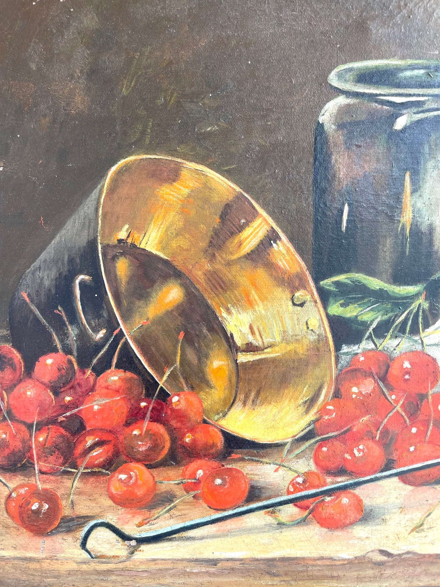 Antique French Still Life Painting - Cherry Harvest