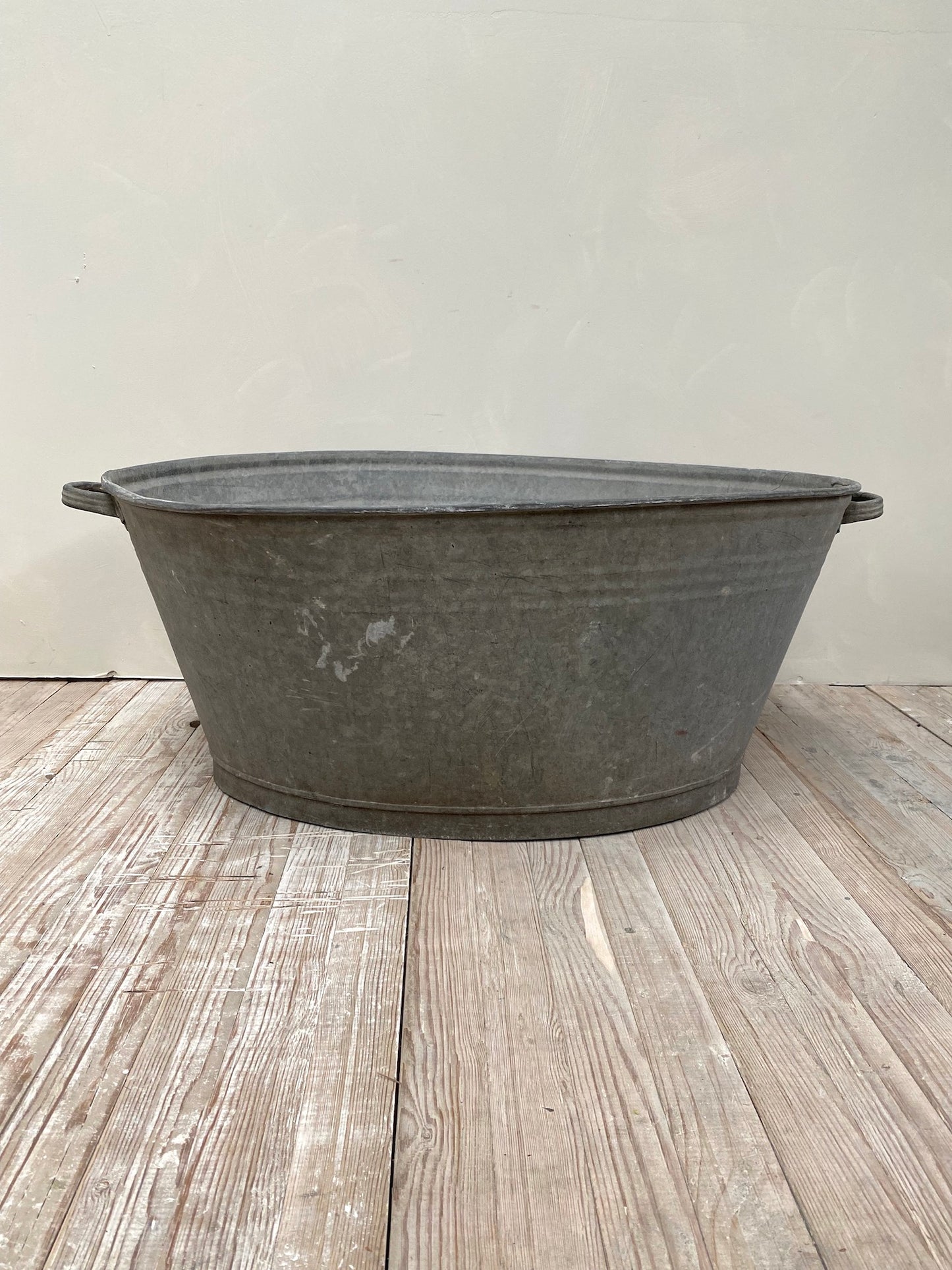 Antique French Large Oval Zinc Washing Tub with Handles