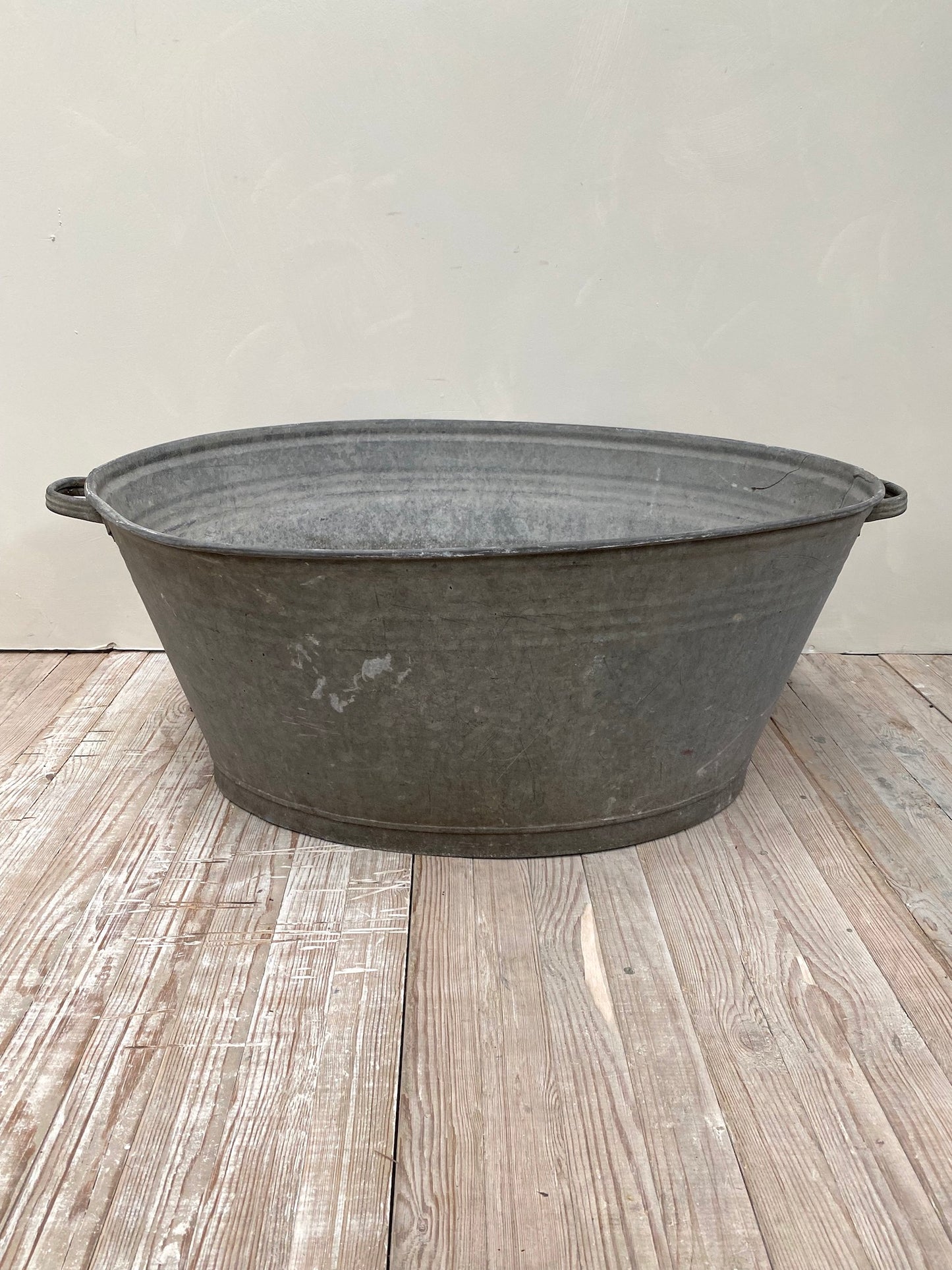 Antique French Large Oval Zinc Washing Tub with Handles