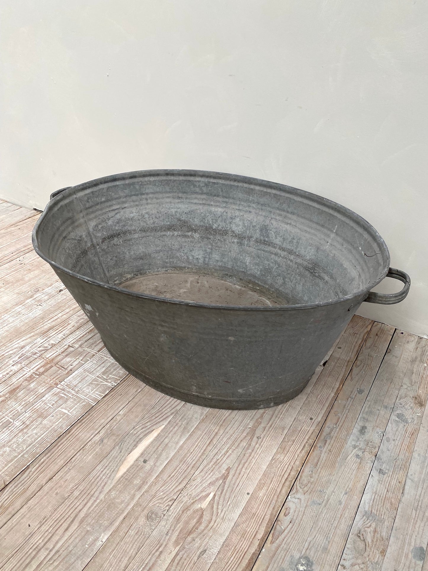 Antique French Large Oval Zinc Washing Tub with Handles