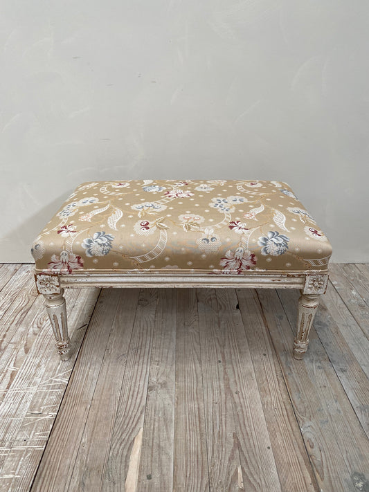 Antique French Painted Louis XVI Silk Upholstered Footstool