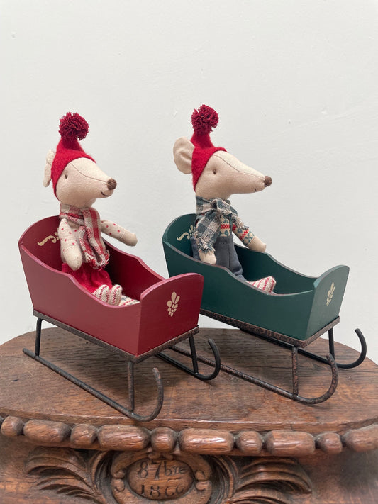 Maileg Mouse in Sleigh - Boy & Girl