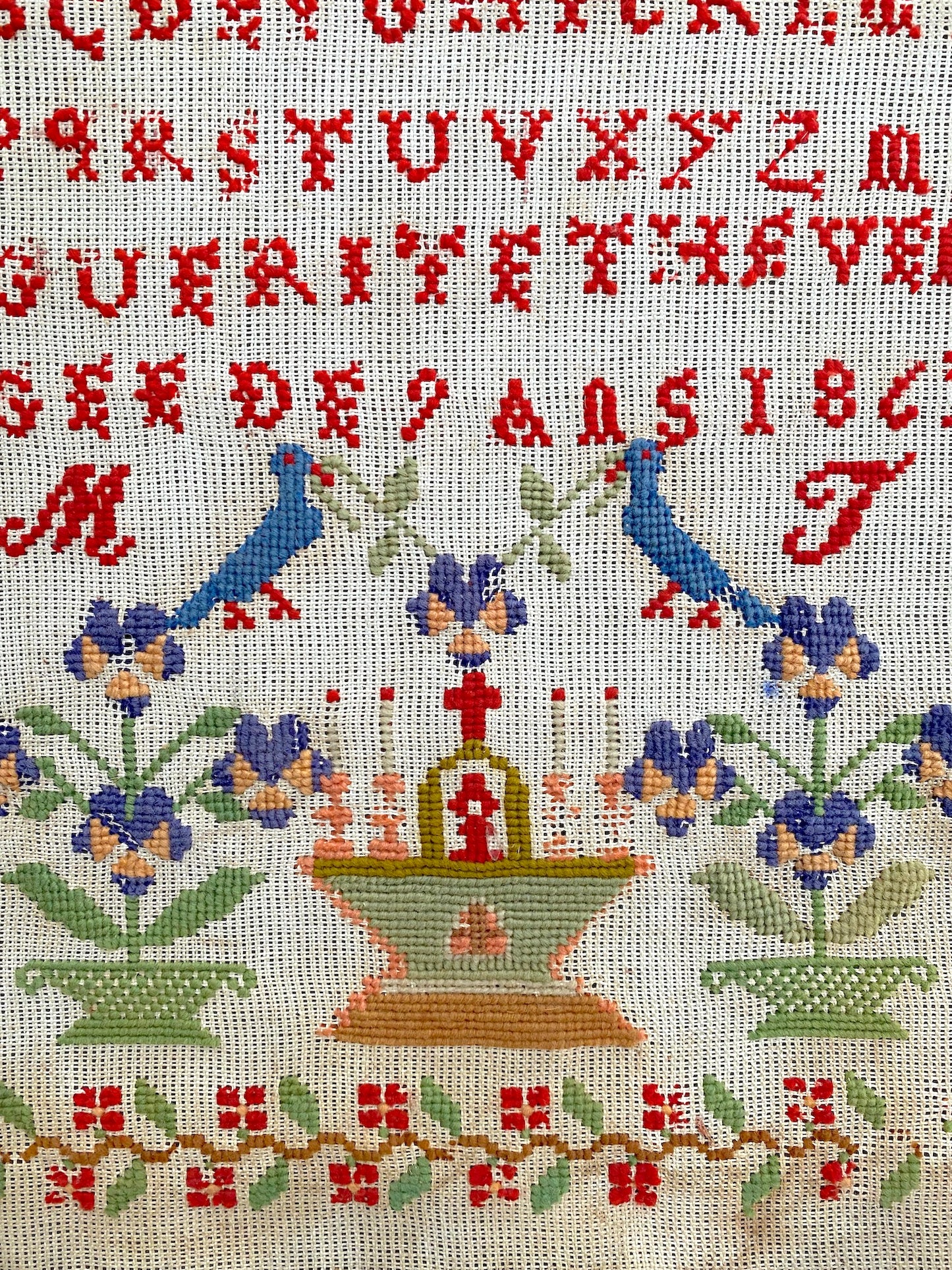 Antique French Sampler - 1867 'Blue Birds'