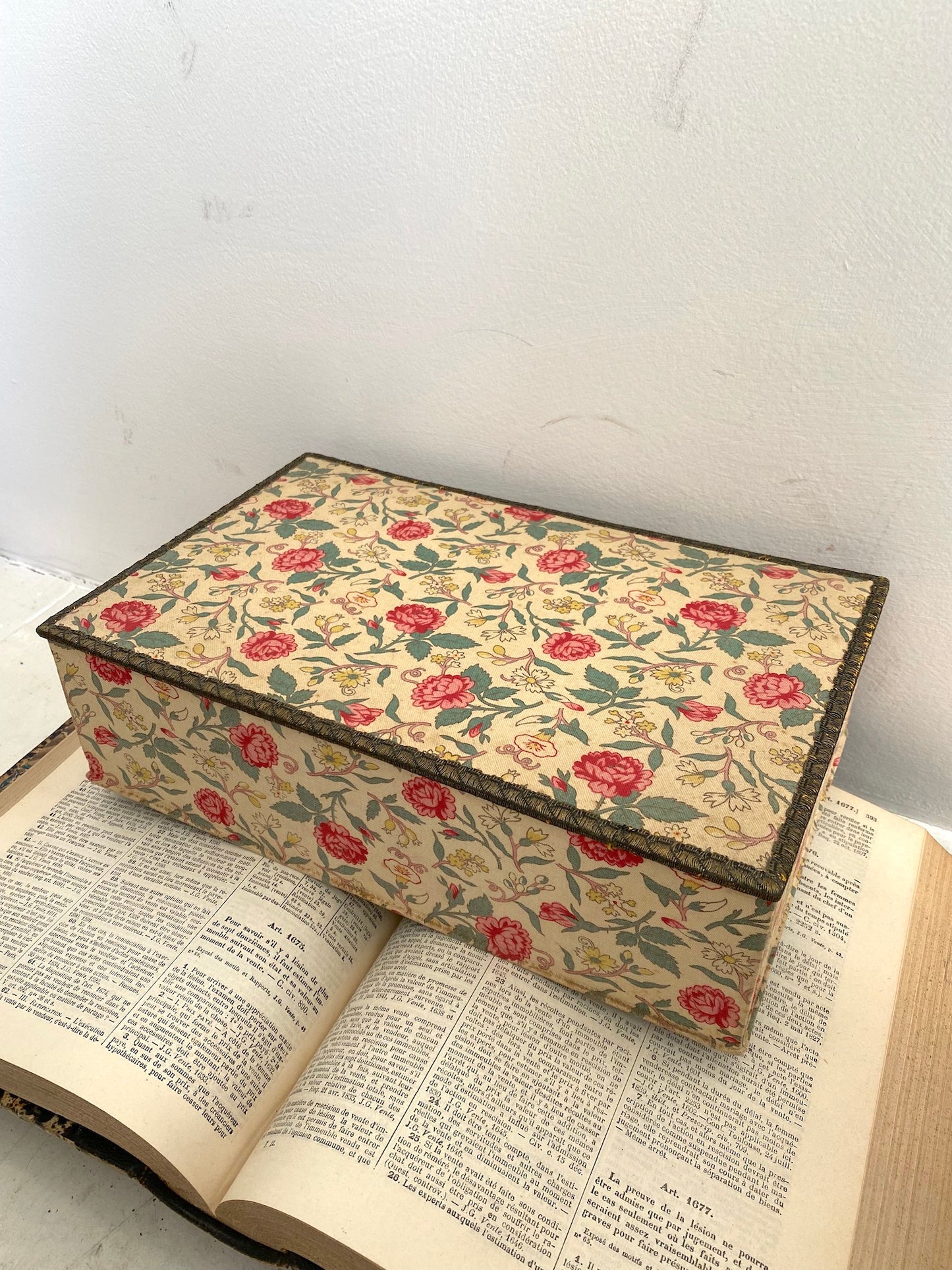 Antique French Floral Fabric Covered Sewing Boxes