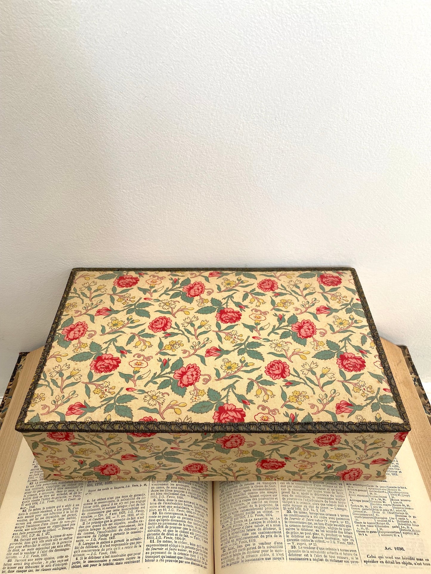 Antique French Floral Fabric Covered Sewing Boxes