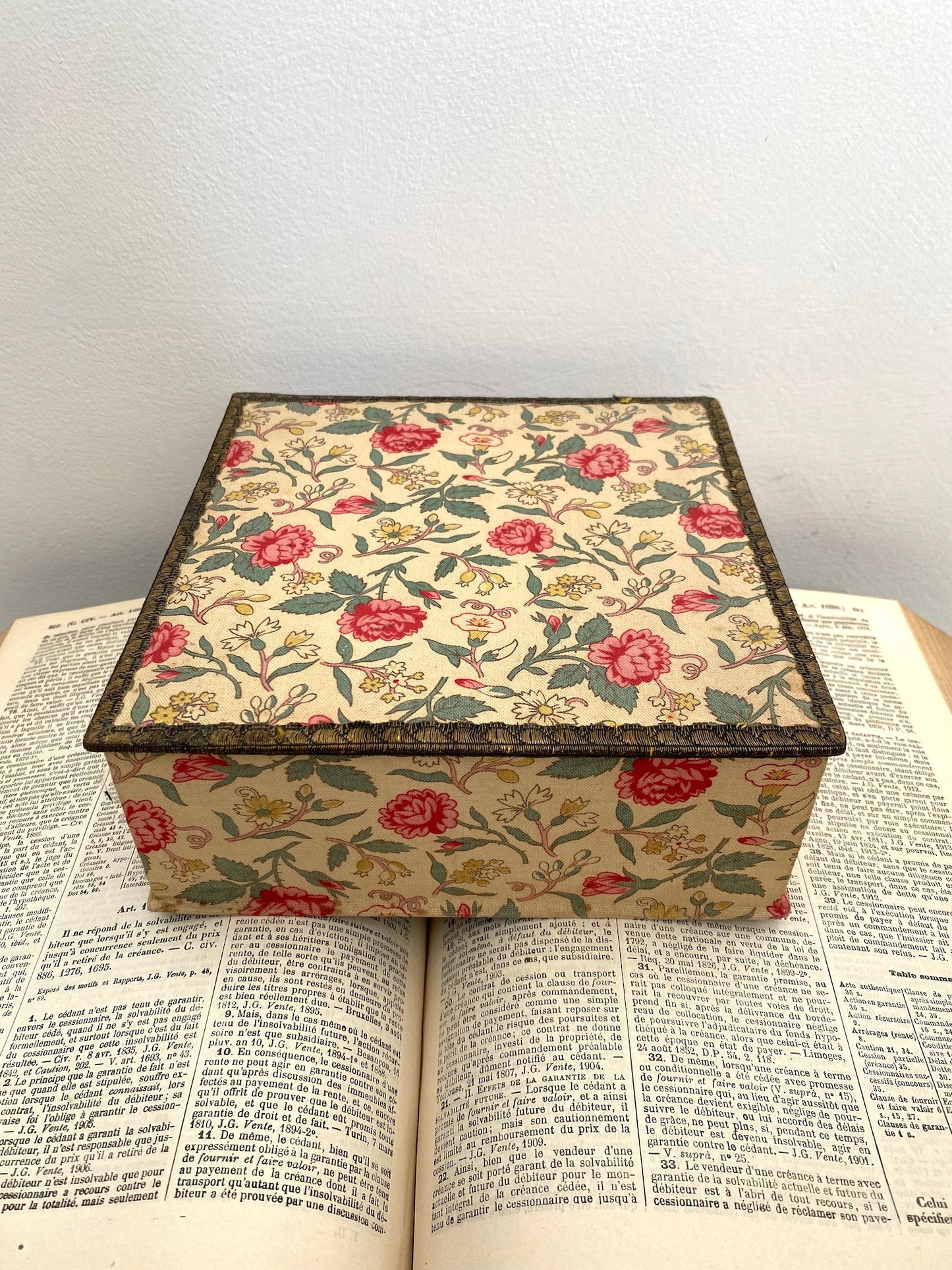 Antique French Floral Fabric Covered Sewing Boxes