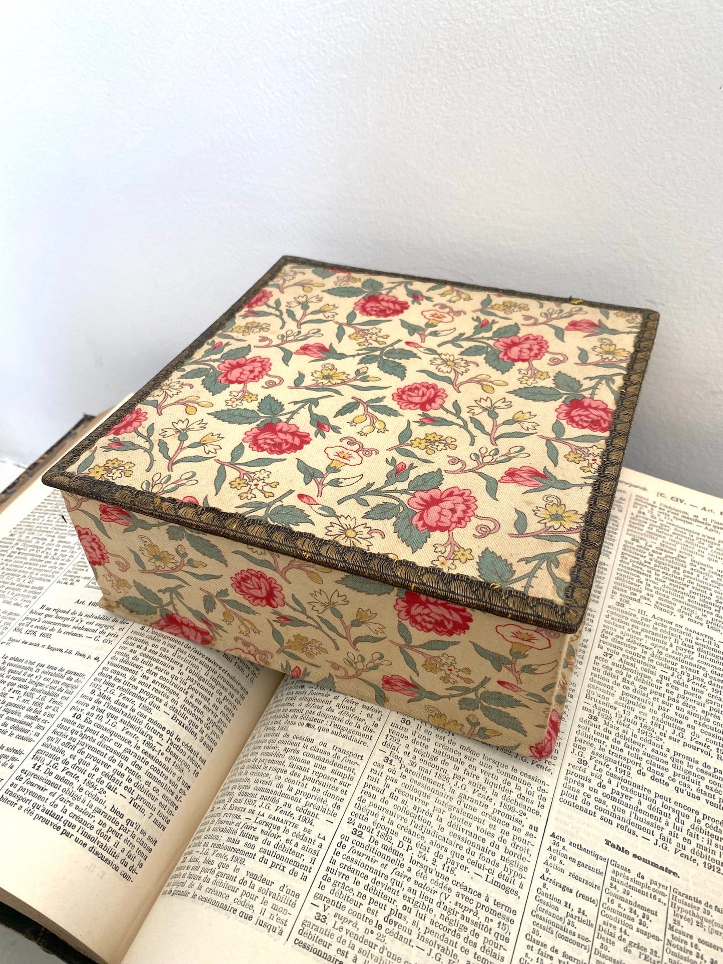 Antique French Floral Fabric Covered Sewing Boxes