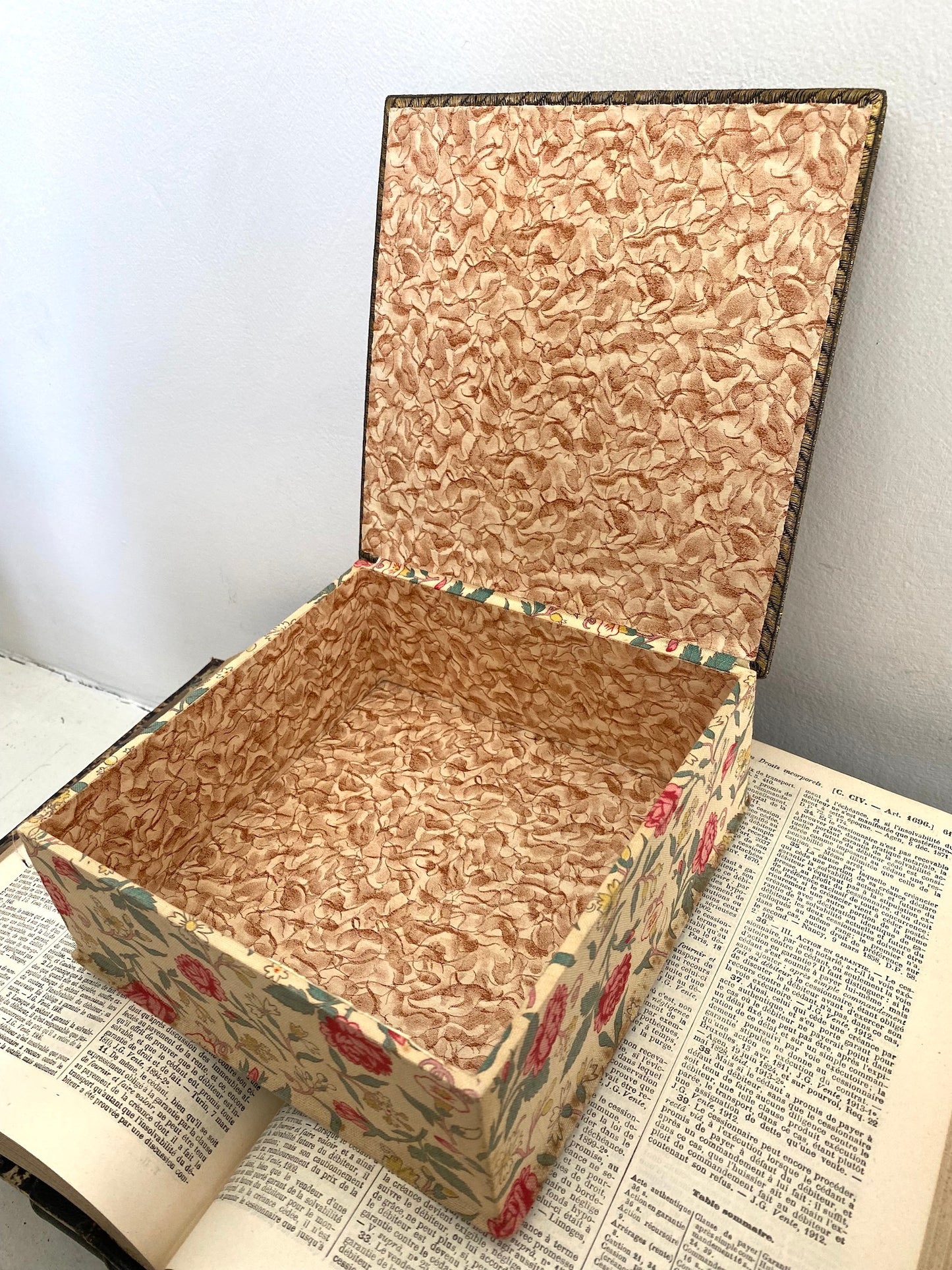 Antique French Floral Fabric Covered Sewing Boxes