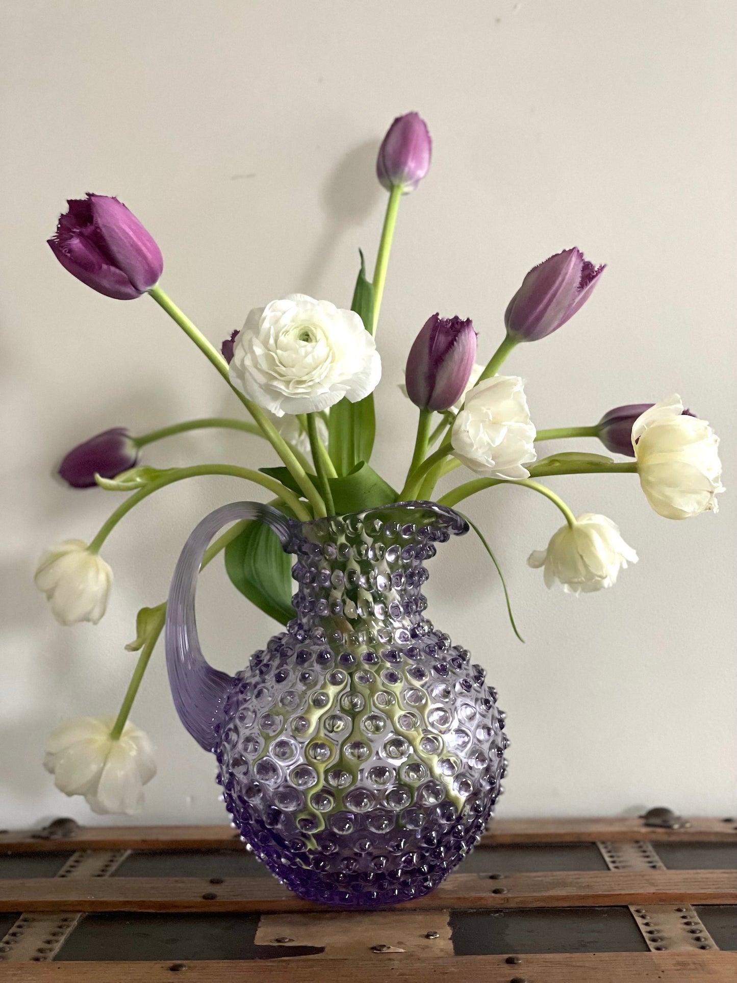 Lavendar Bohemia Glass Hobnail Pitcher