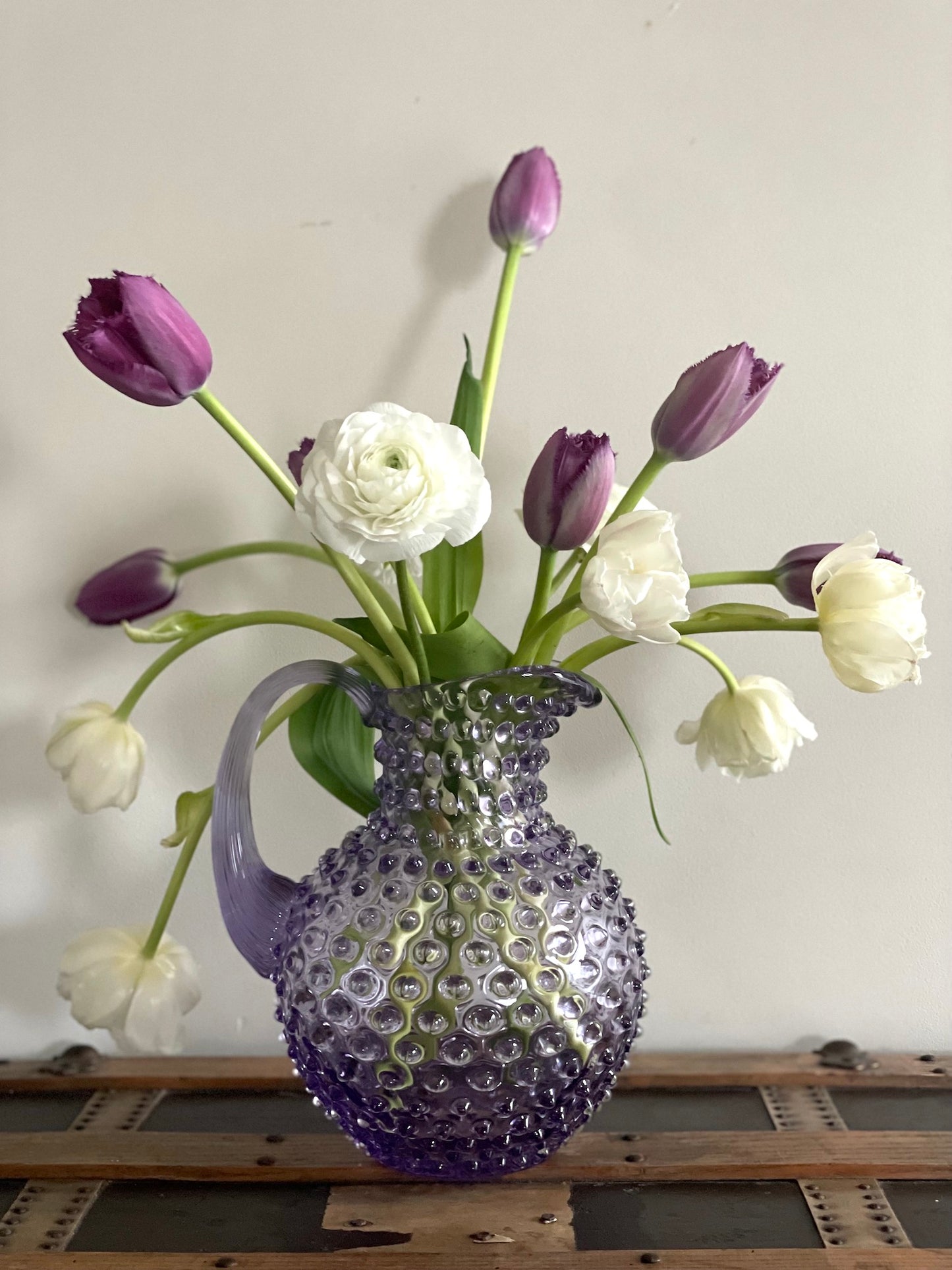 Lavendar Bohemia Glass Hobnail Pitcher