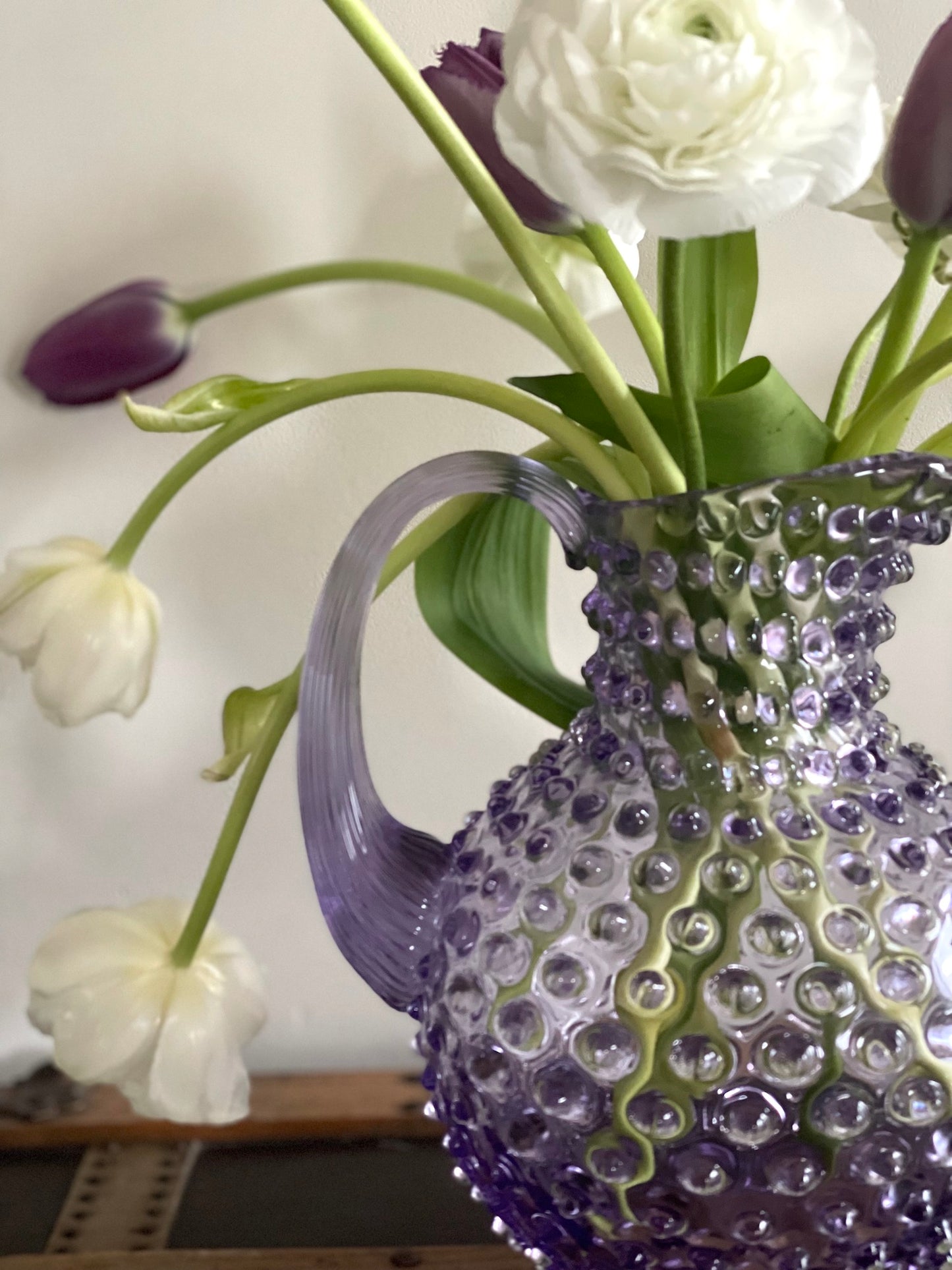 Lavendar Bohemia Glass Hobnail Pitcher