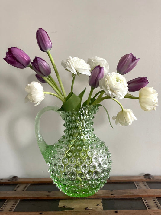 Light Green Bohemia Glass Hobnail Pitcher