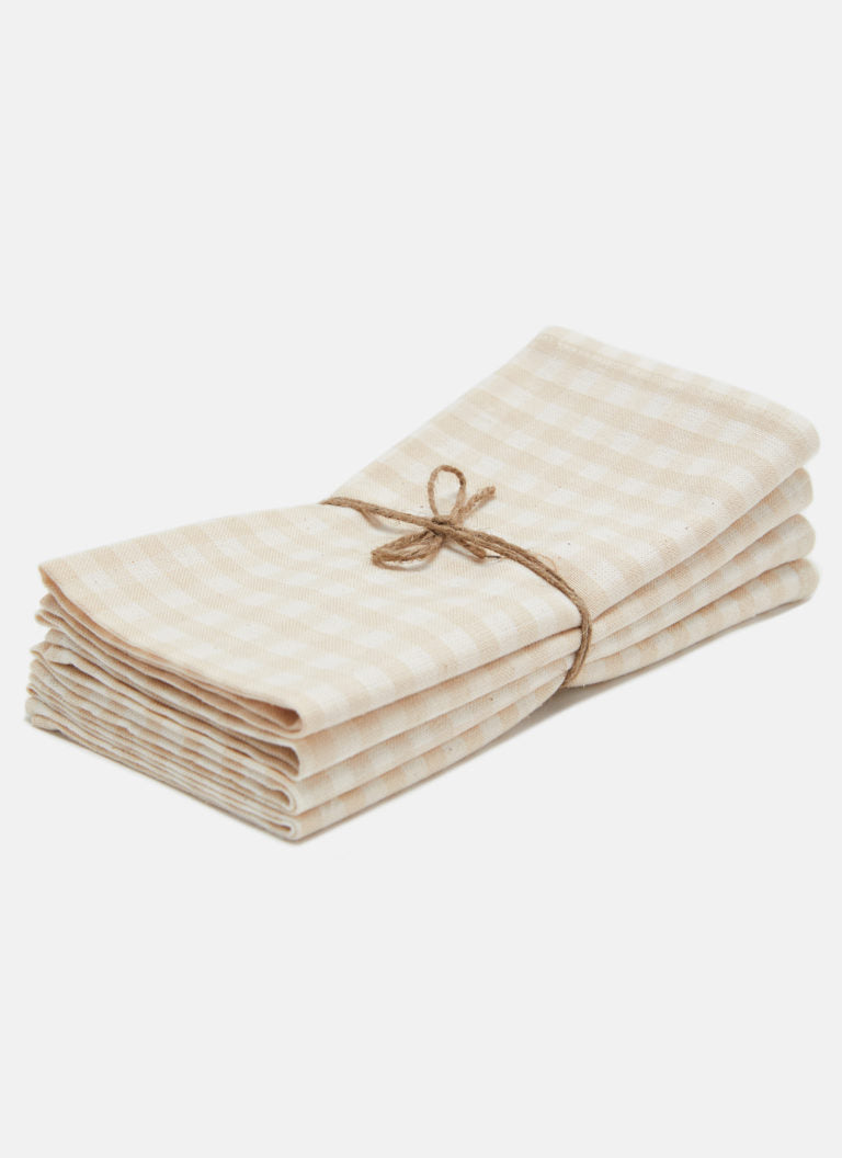 Heather Taylor Home 'Mini Gingham - Cream' Linen Napkins Set of 4