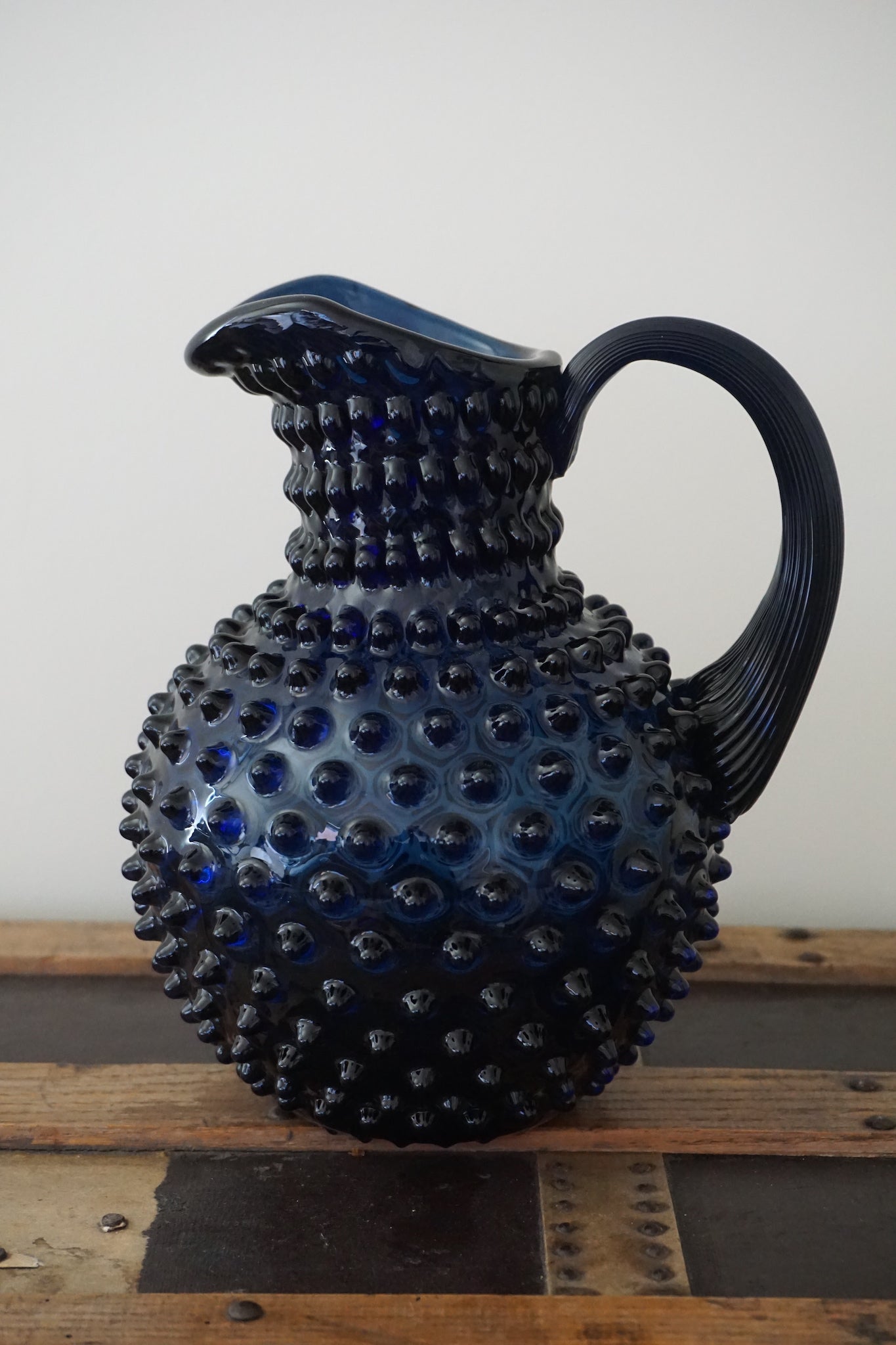 Night Blue Bohemia Glass Hobnail Pitcher