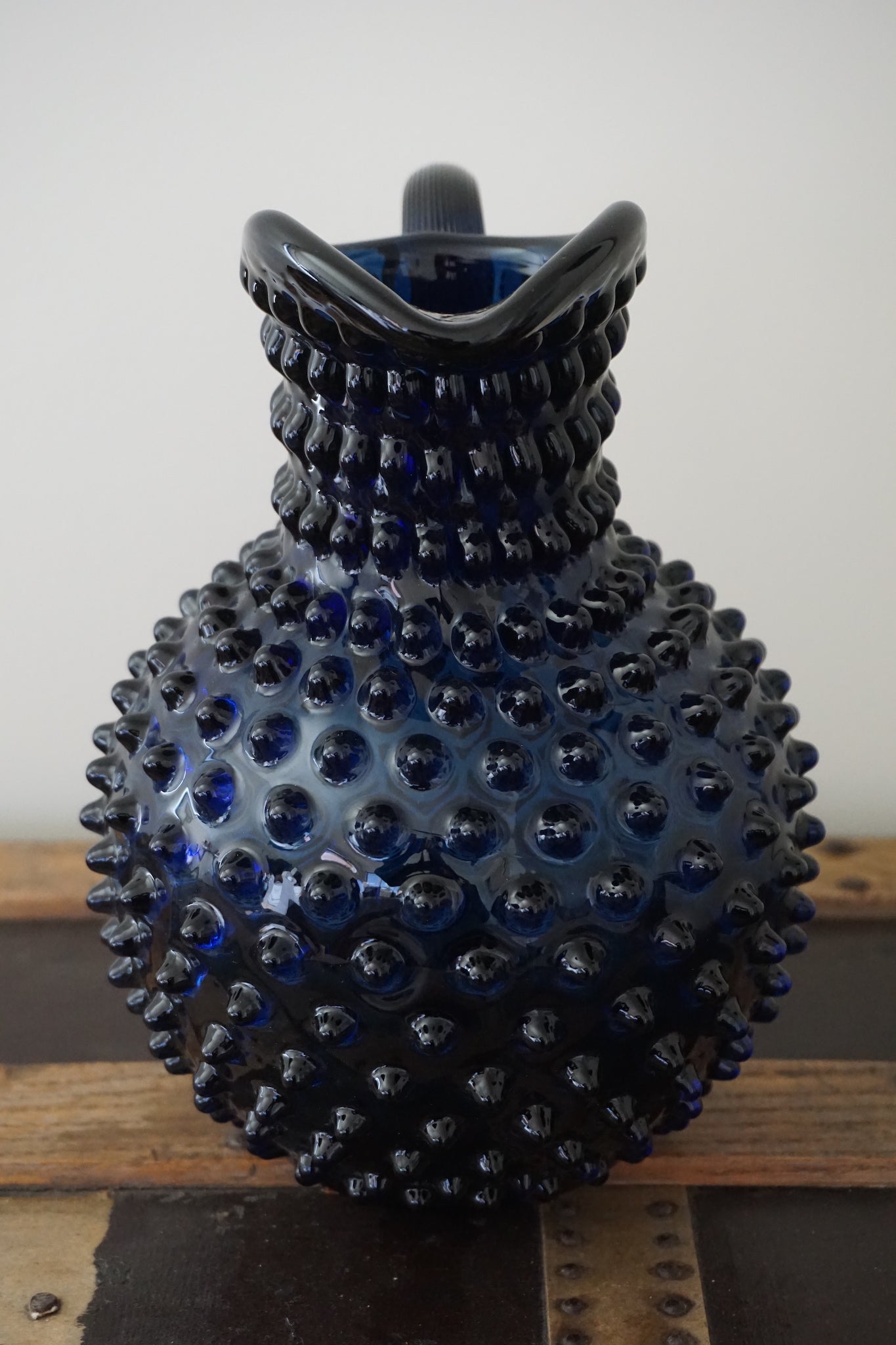 Night Blue Bohemia Glass Hobnail Pitcher