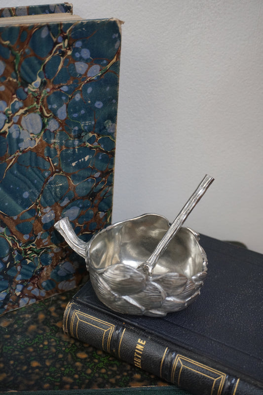 Pewter Artichoke Pot & Spoon