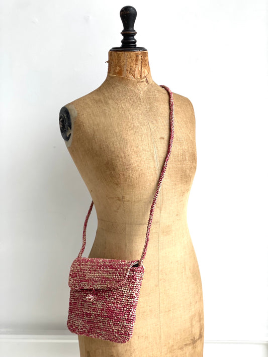 Sophie Digard Crochet Pink Raffia Cross Body Bag