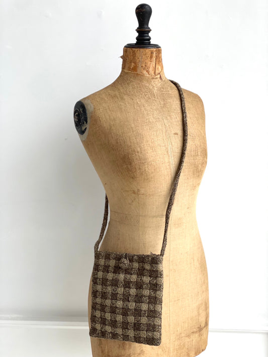 Sophie Digard Natural Wool Check Crochet Cross-Body Bag