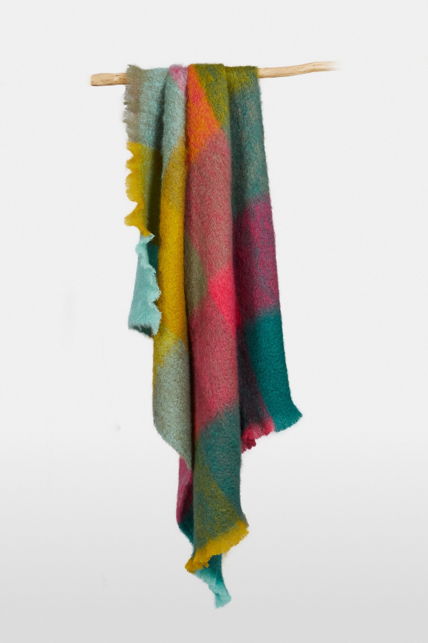 Mantas Ezcaray Rose, Turquoise & Honey Tones Checked Mohair Blanket