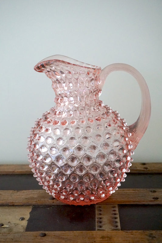 Sweet Pink Bohemia Glass Hobnail Pitcher