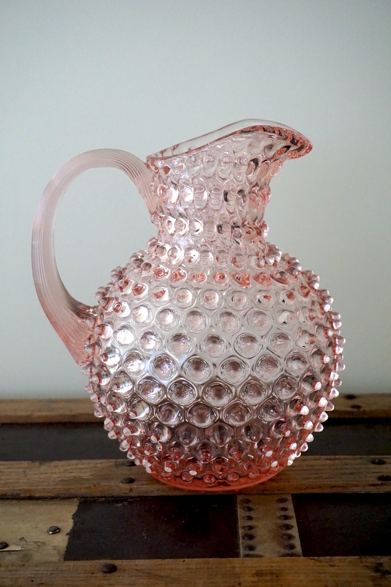 Sweet Pink Bohemia Glass Hobnail Pitcher