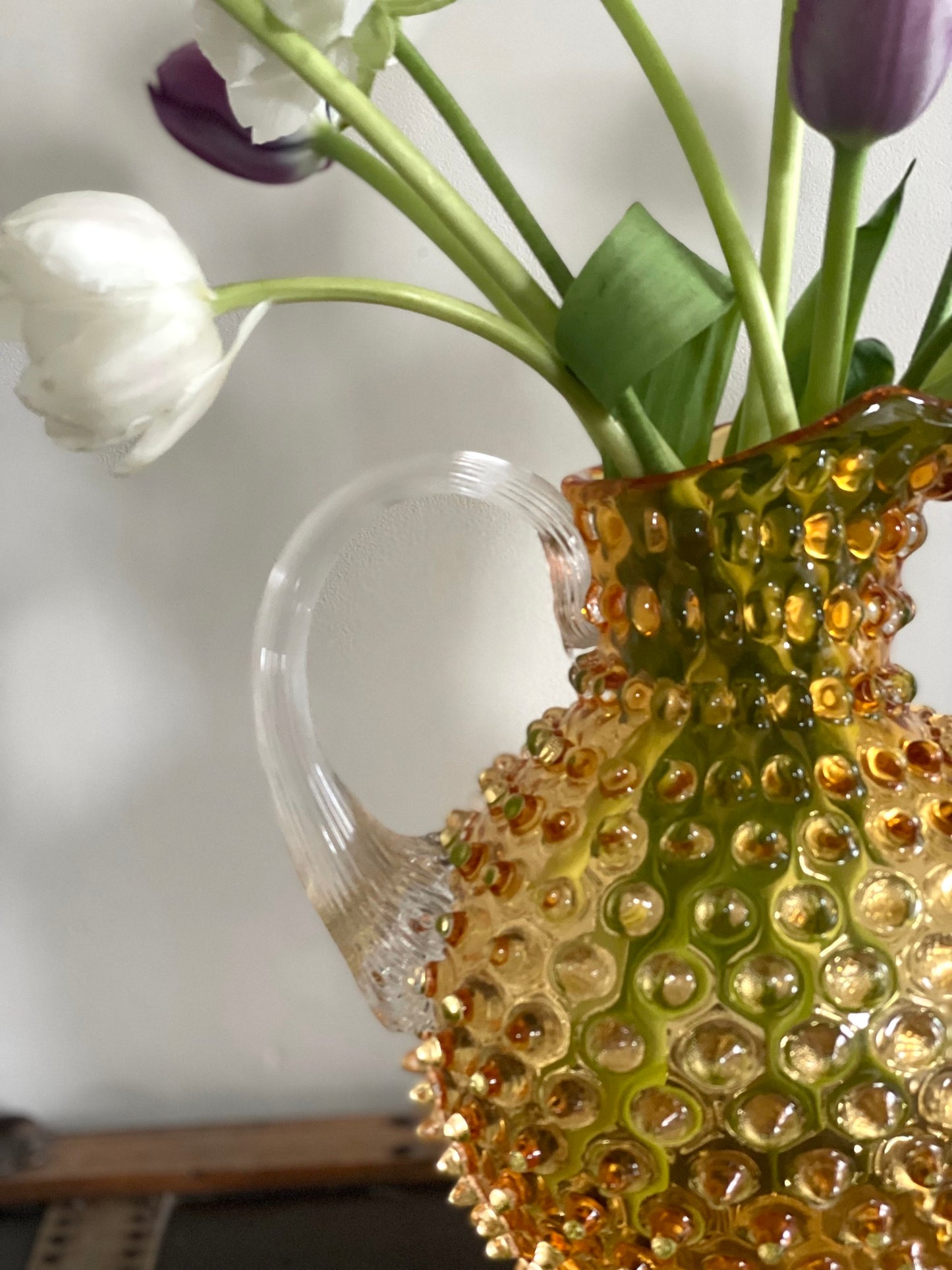 Underlay Amber Bohemia Glass Hobnail Pitcher