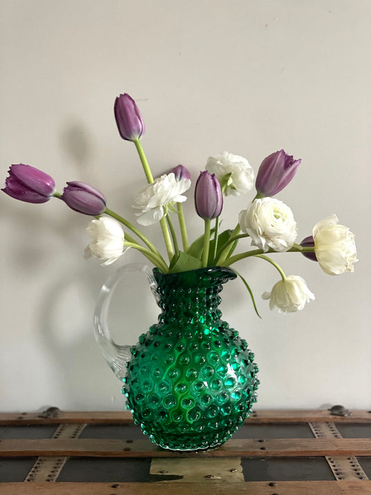 Underlay Dark Green Bohemia Glass Hobnail Pitcher