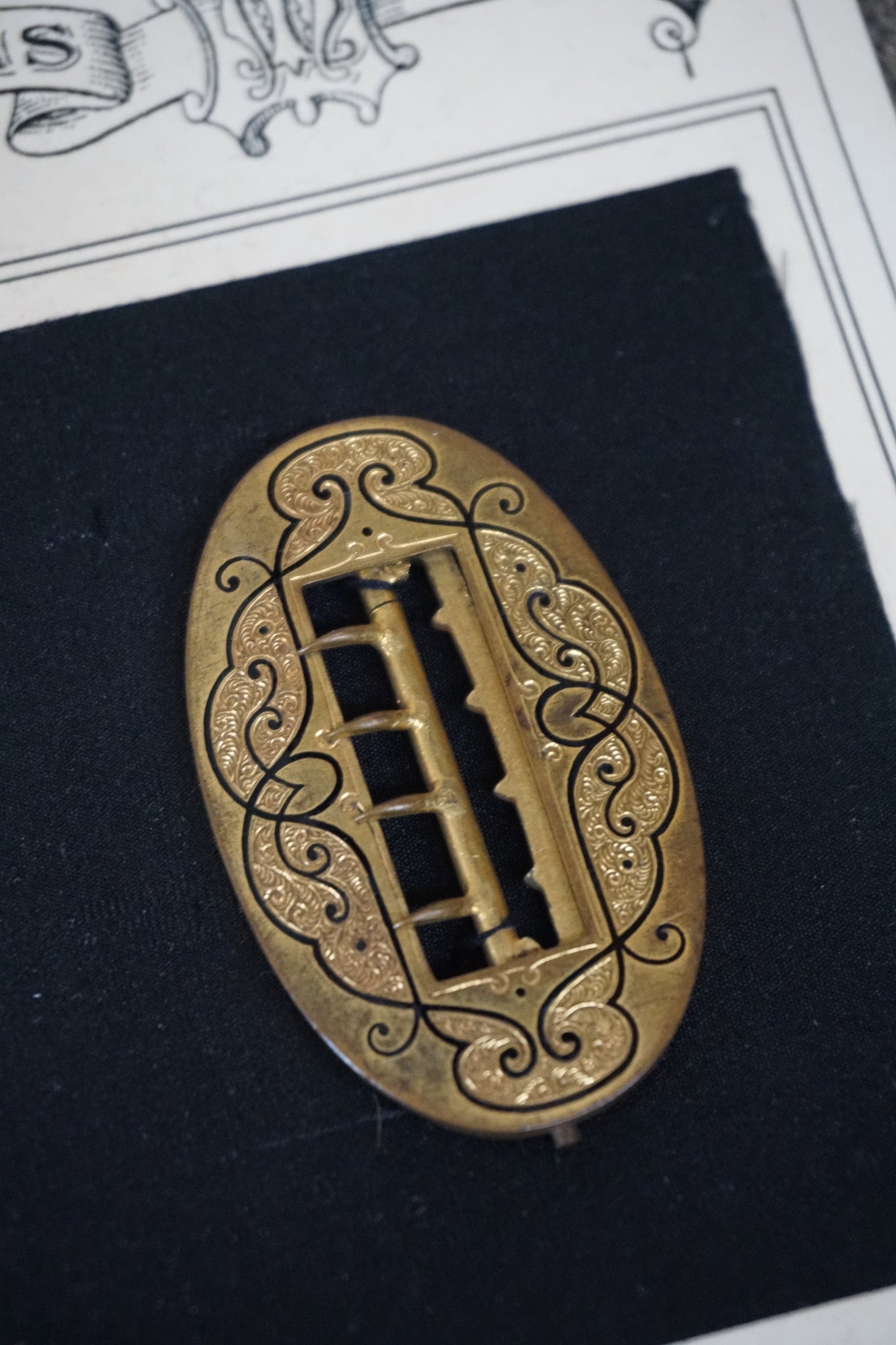Antique French Brass Inlay Buckle