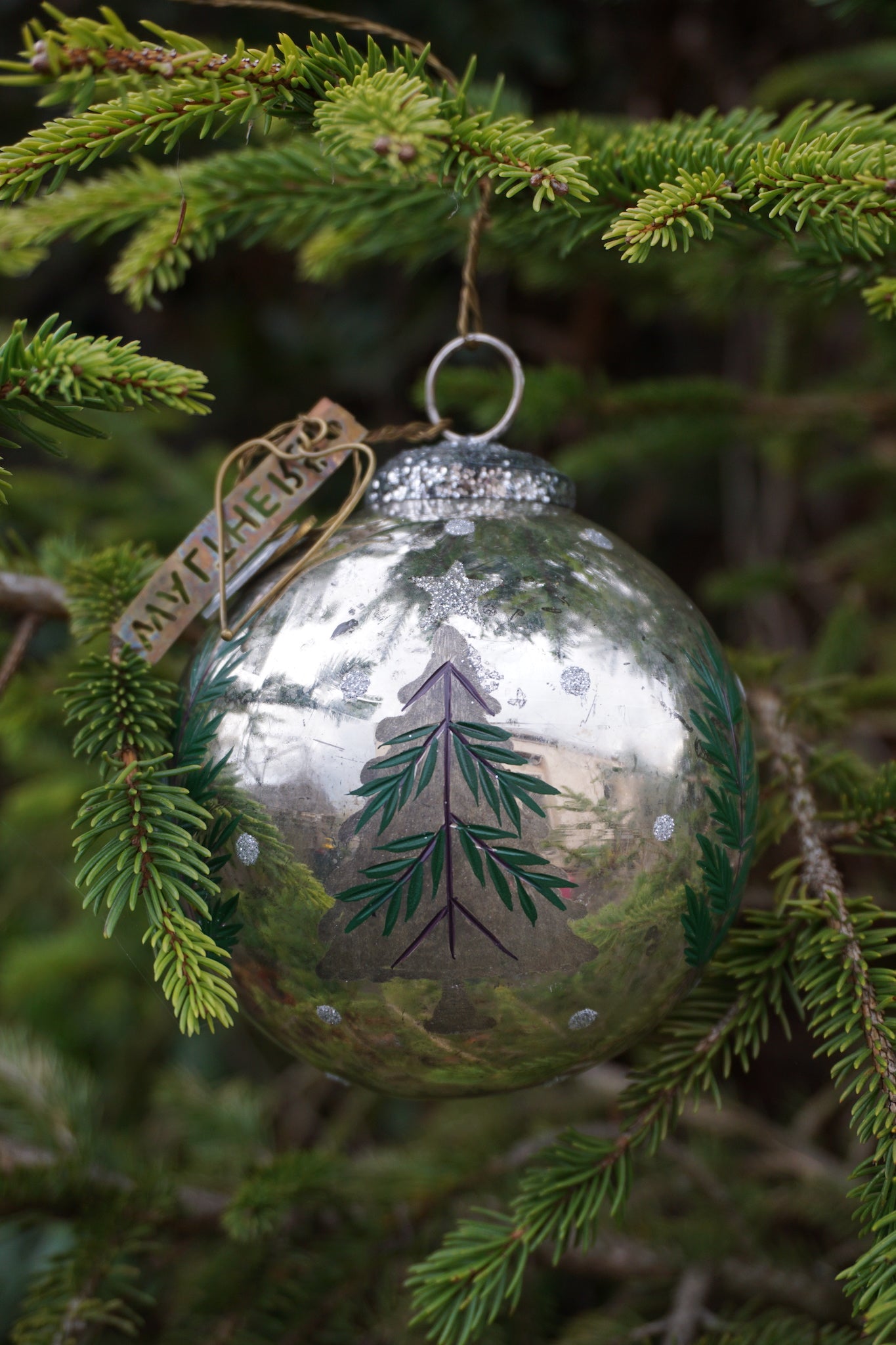 Walther & Co. Christmas Tree & Pine Branch Medium Glass Ball