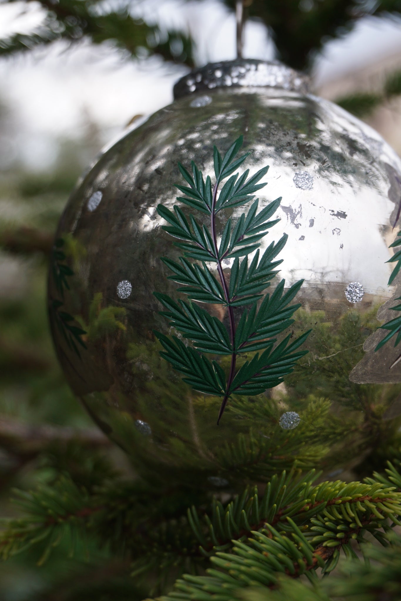 Walther & Co. Christmas Tree & Pine Branch Medium Glass Ball