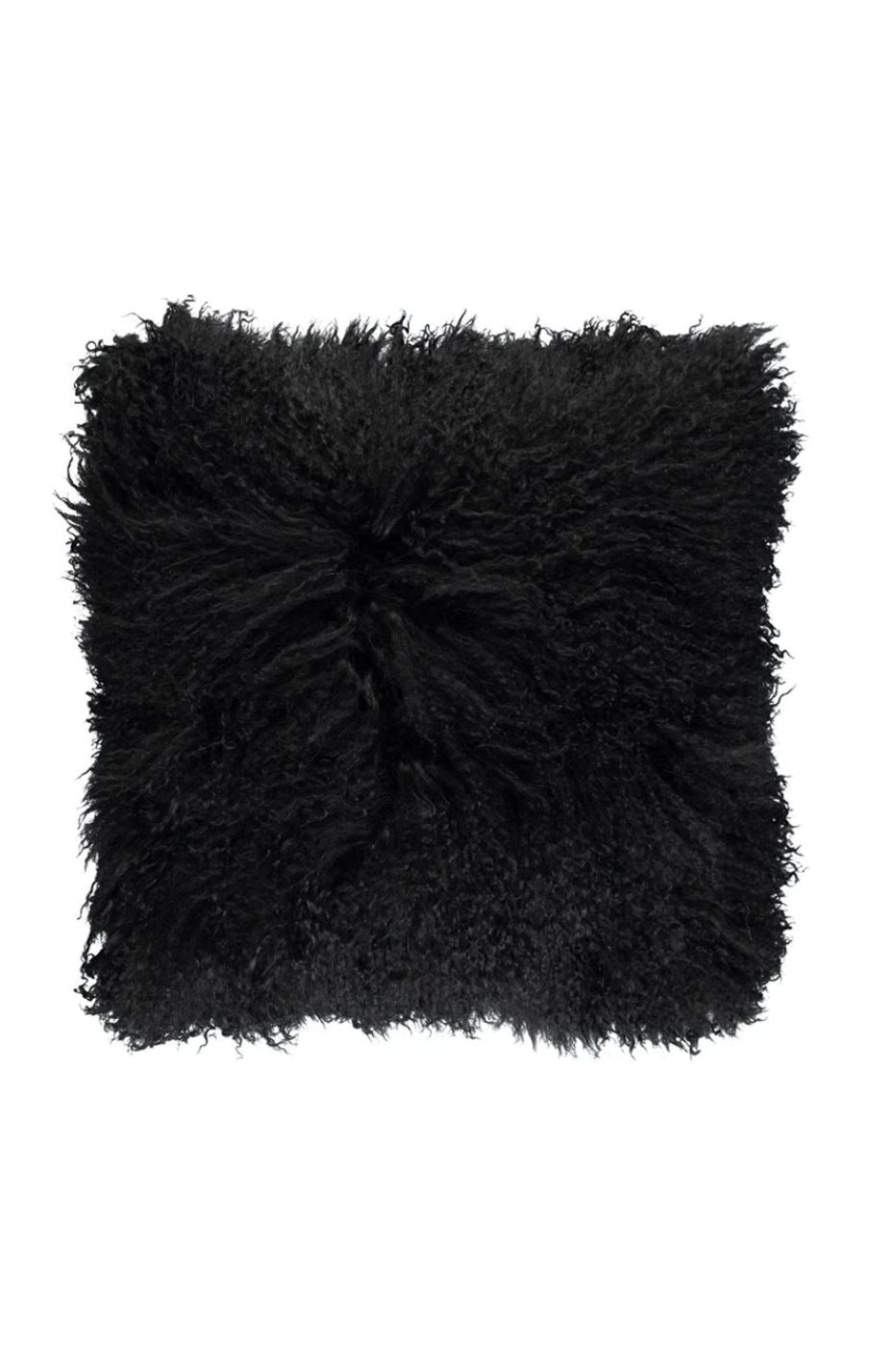 Tibetan Wool Sheepskin Square Cushion - Black